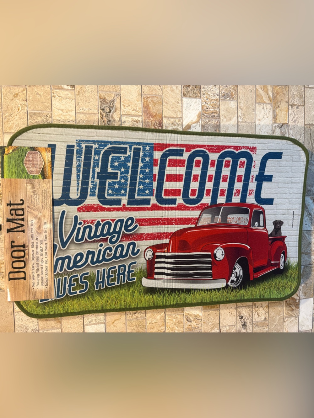 Welcome Vintage American Lives Here Door Mat. 17.7”x30” Indoor/Outdoor Rug.